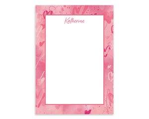 Personalized Watercolor Heart Graffiti Notepad, Valentine Gift