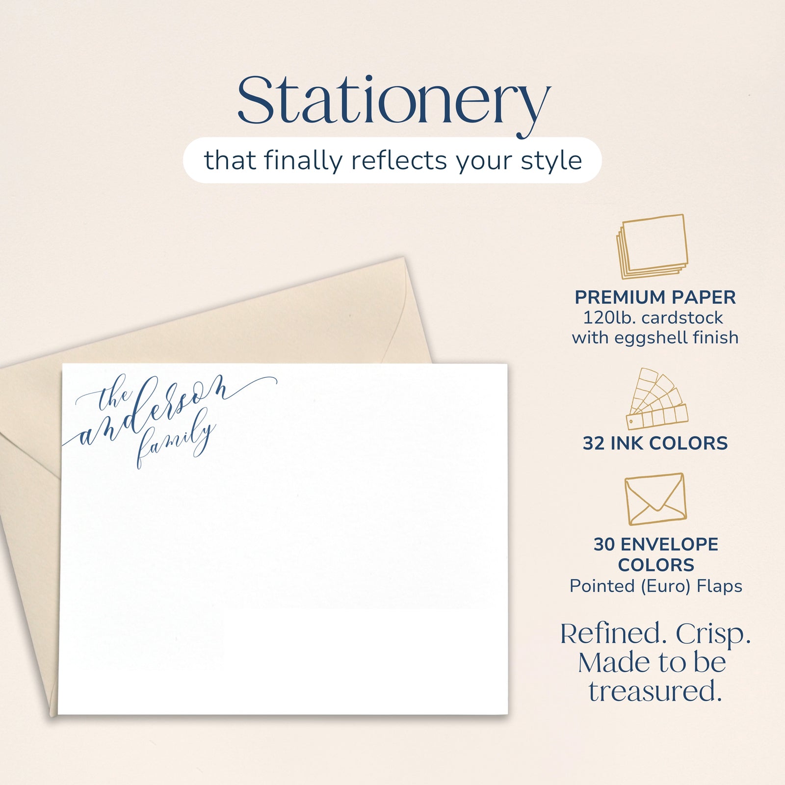 Modern Calligraphy Family Note Cards with Envelopes