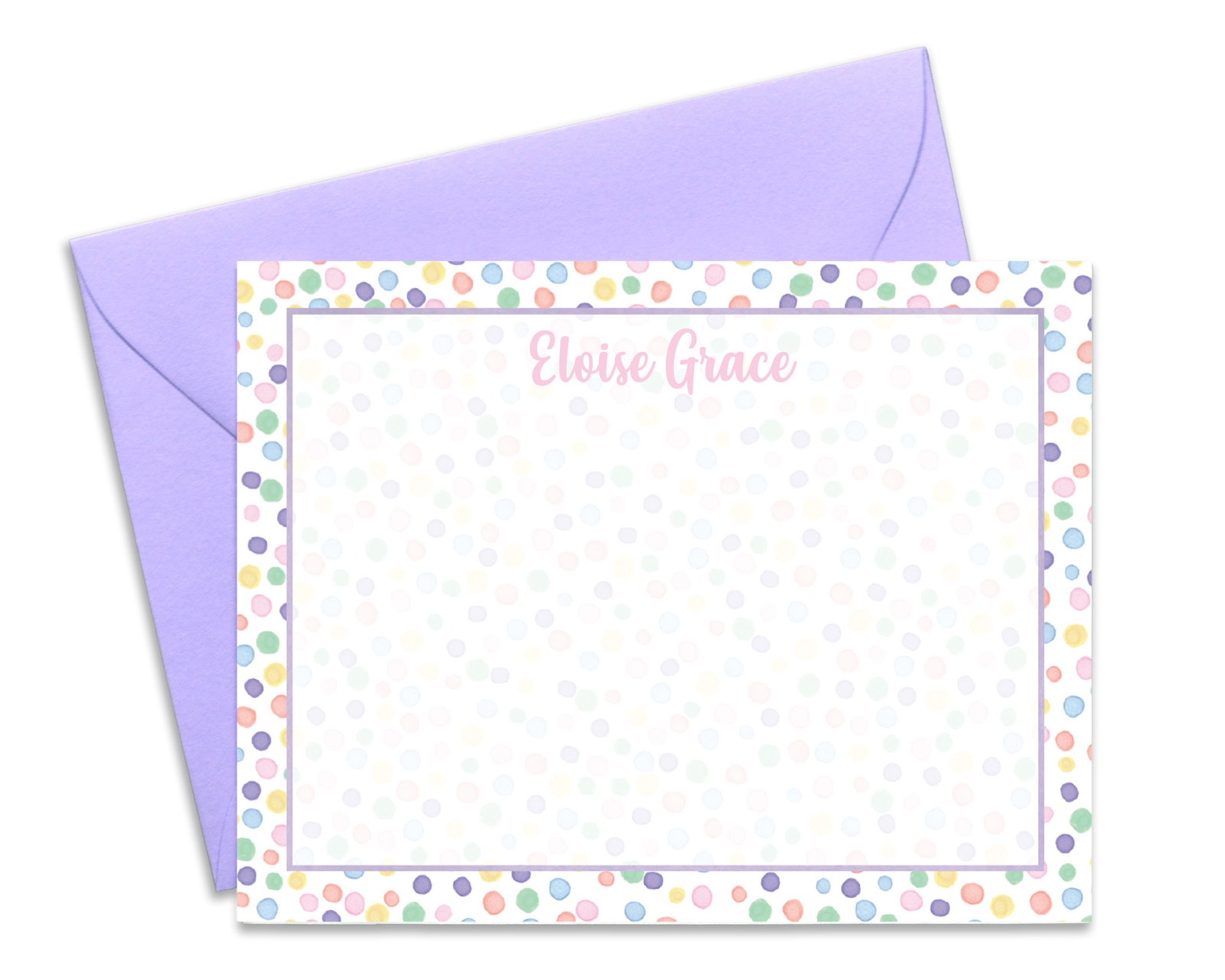 Girls Personalized Rainbow Dot Stationery for Kids