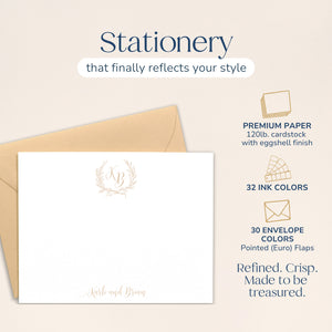 Elegant Laurel Crest Monogram Note Cards