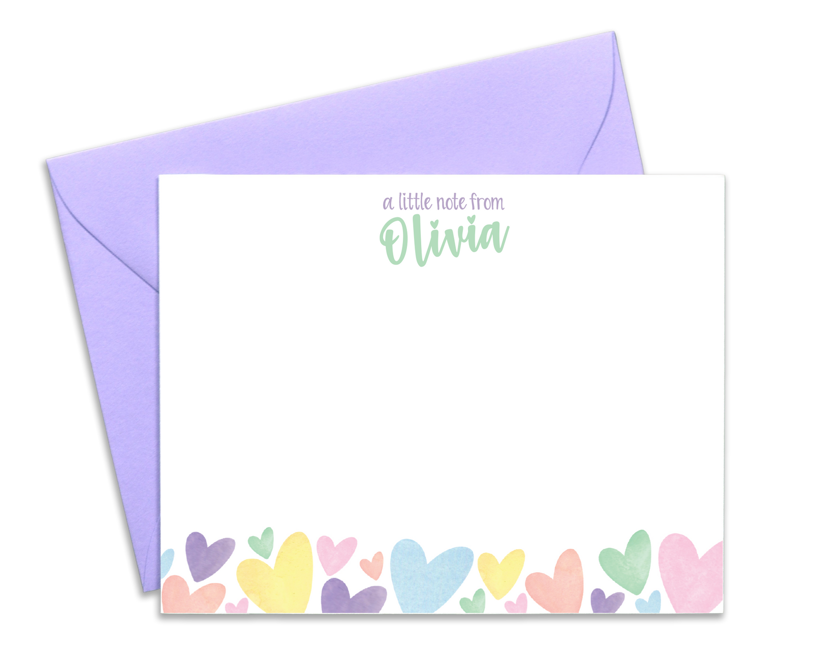 Girls Personalized Rainbow Heart Stationery for Kids