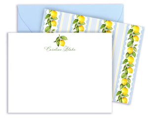 Lemon Stripe Blue & Yellow Scallop Notecards