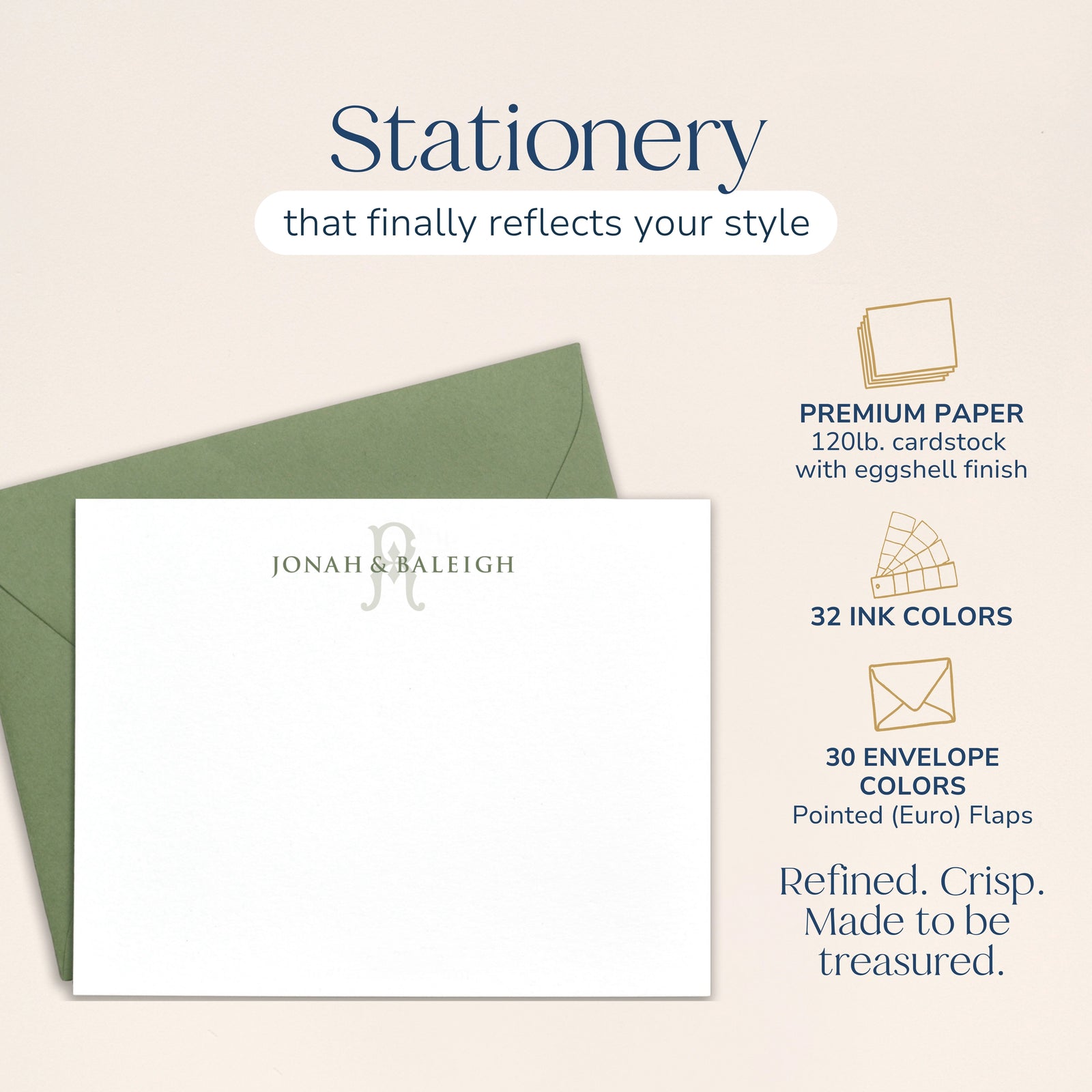 Monogrammed Couples Stationery & Initial Note Cards