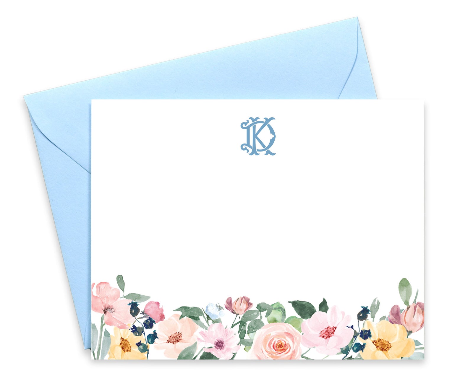 Personalized Monogrammed Watercolor Floral Note Cards