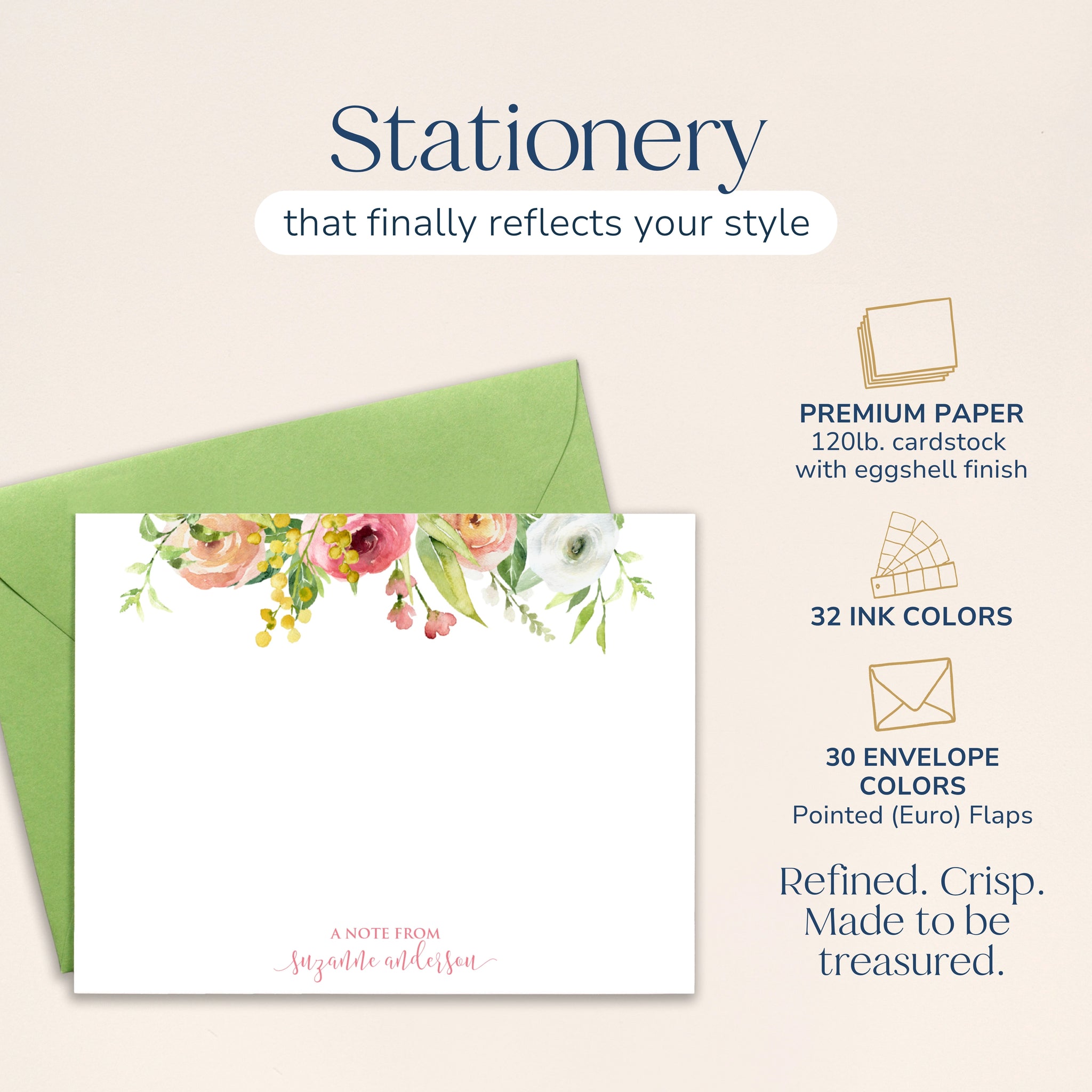 Personalized Watercolor Floral Note Cards