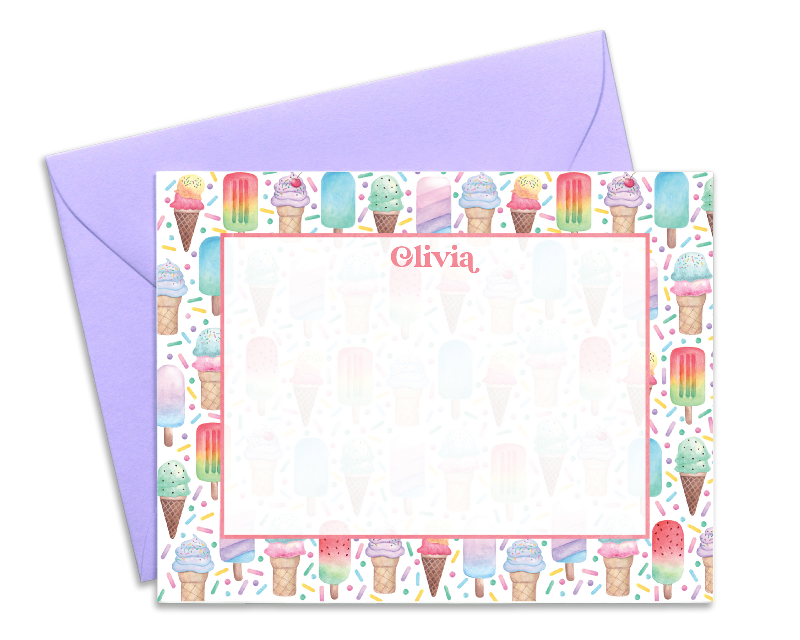 Personalized Ice Cream Cone & Popsicle Stationery for Kids