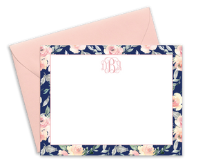 Personalized Navy & Blush Floral Note Cards