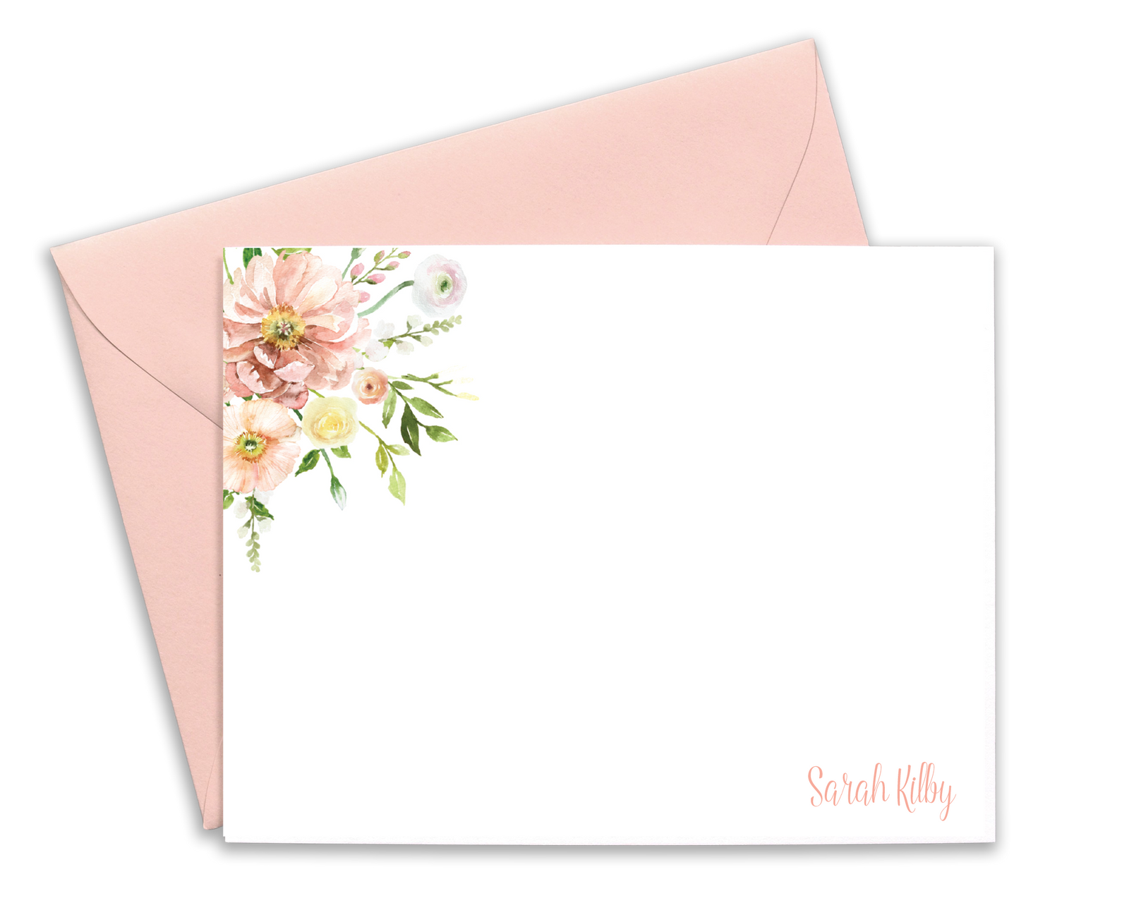Personalized Ranunculus Watercolor Floral Note Cards