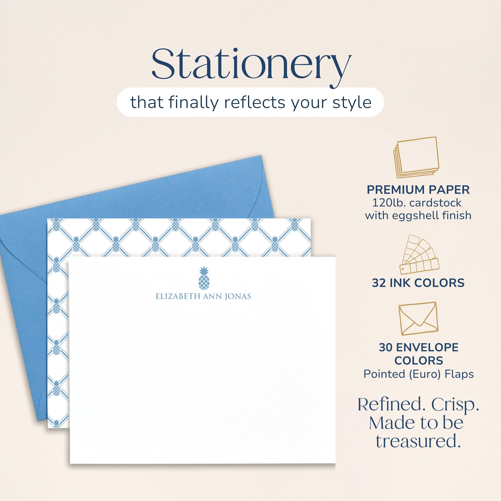 Personalized Pineapple Patterned Note Cards