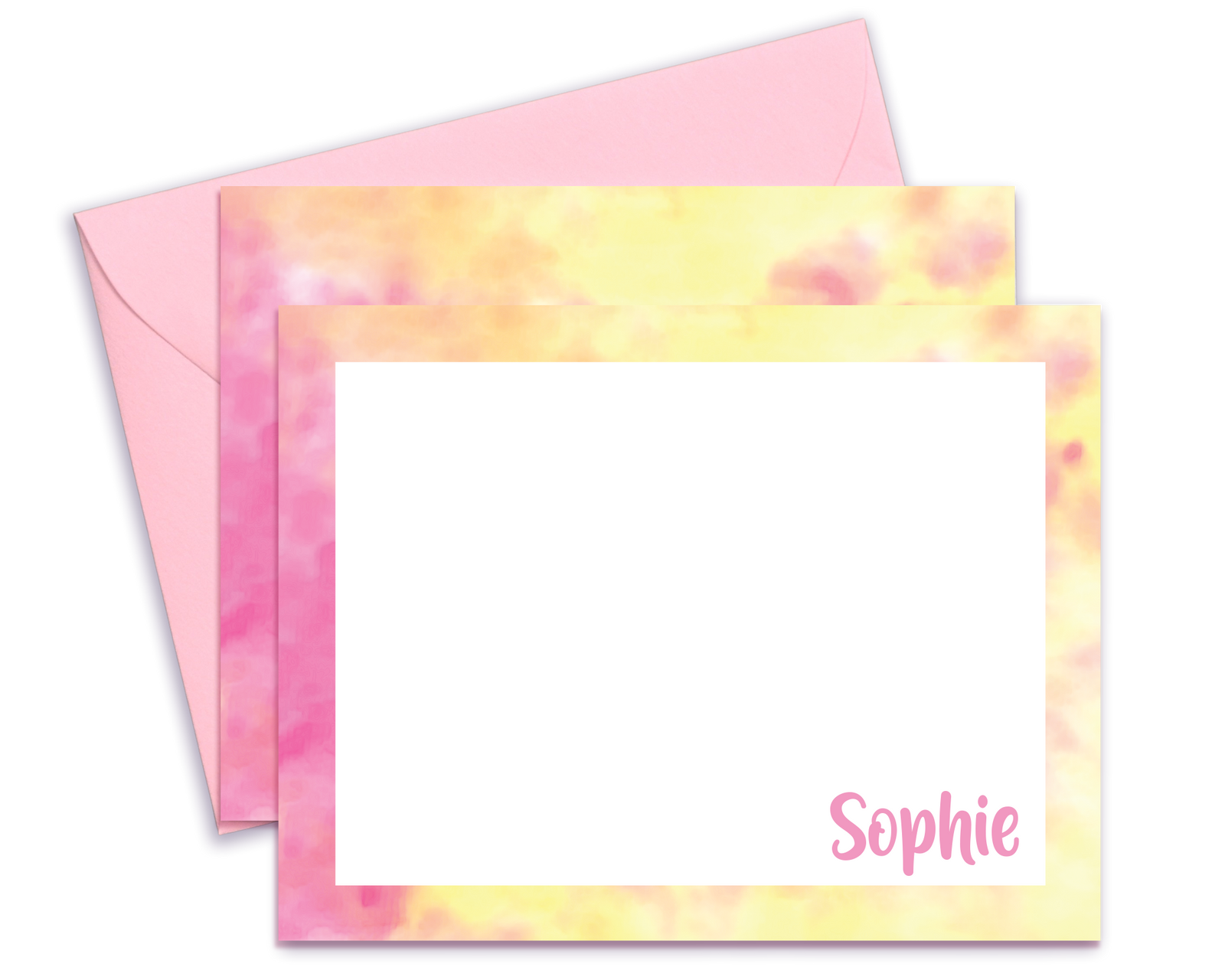 Personalized Pink & Yellow Tie Dyed Stationery for Kids