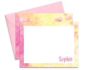 Personalized Pink & Yellow Tie Dyed Stationery for Kids