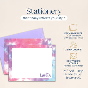 Personalized Purple, Pink & Blue Tie Dyed Stationery for Kids