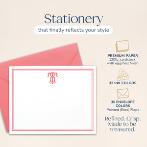 Two Letter Monogrammed Bordered Note Cards