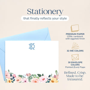 Personalized Monogrammed Watercolor Floral Note Cards