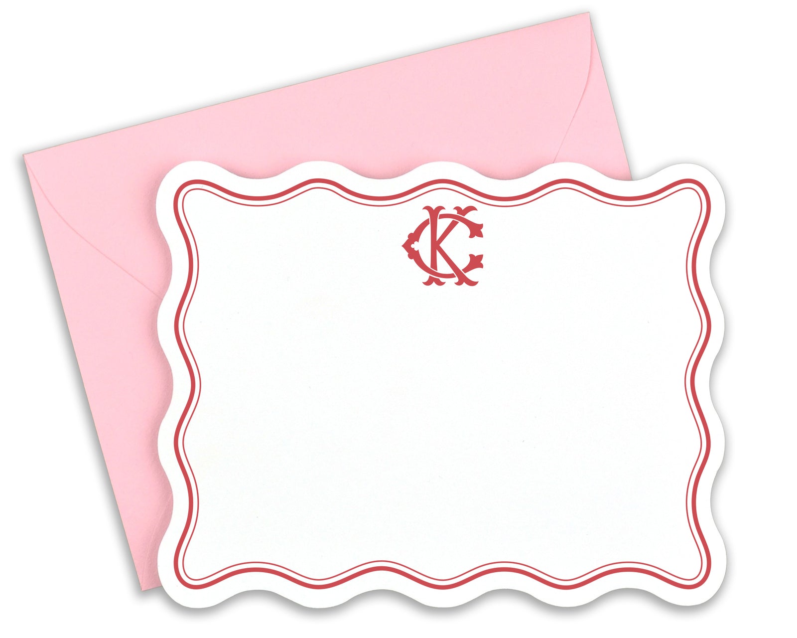 Wavy Personalized Monogram Stationery, Valentine Note Card Sets