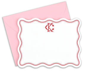Wavy Personalized Monogram Stationery, Valentine Note Card Sets