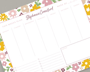 Personalized Boho Floral Weekly Notepad - 8.5x11"