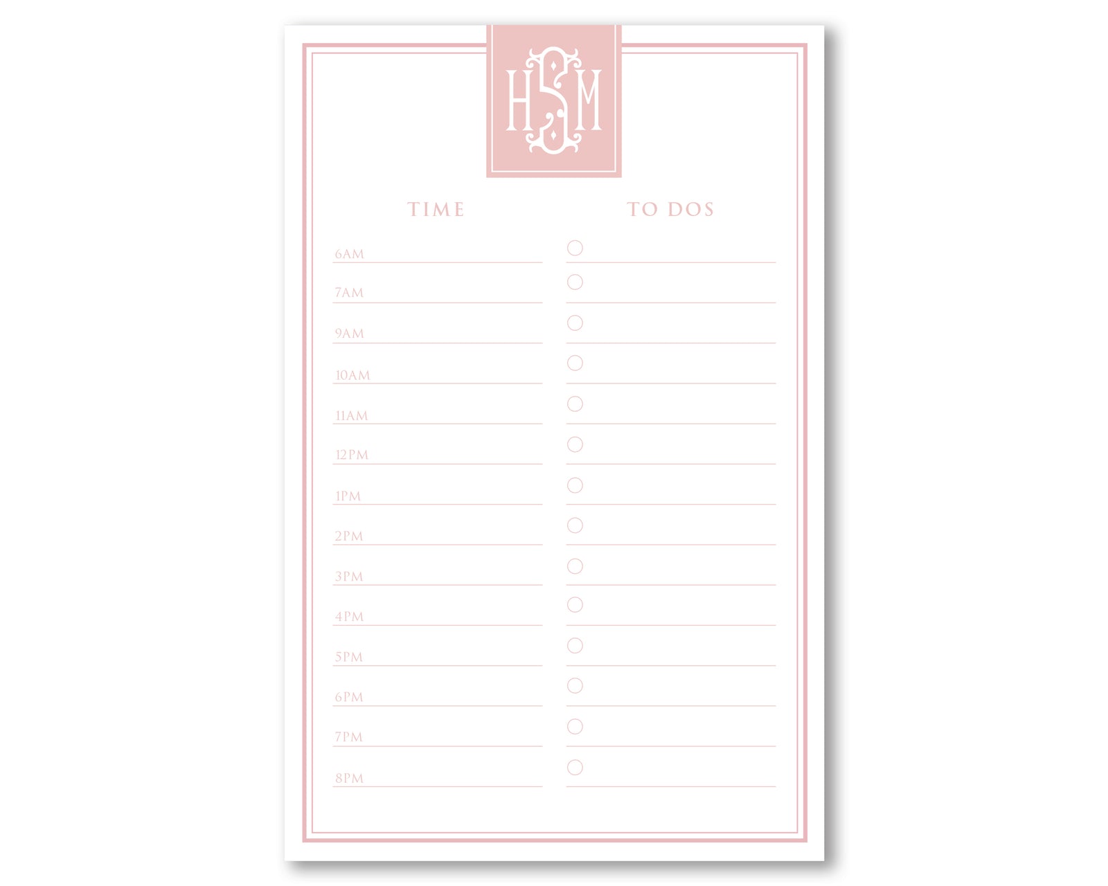 Monogrammed Daily To Do List 8.5x5.5"