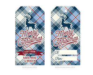 Personalized Blue Plaid Christmas Gift Tags