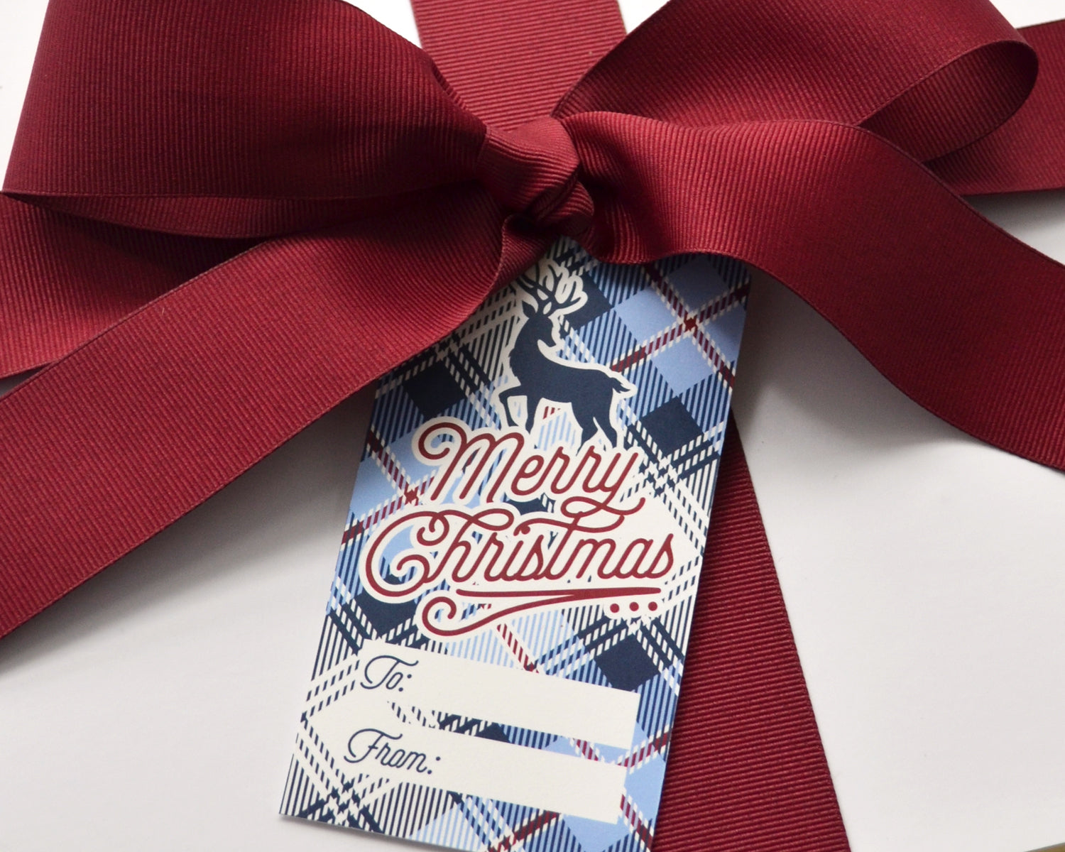 Personalized Blue Plaid Christmas Gift Tags