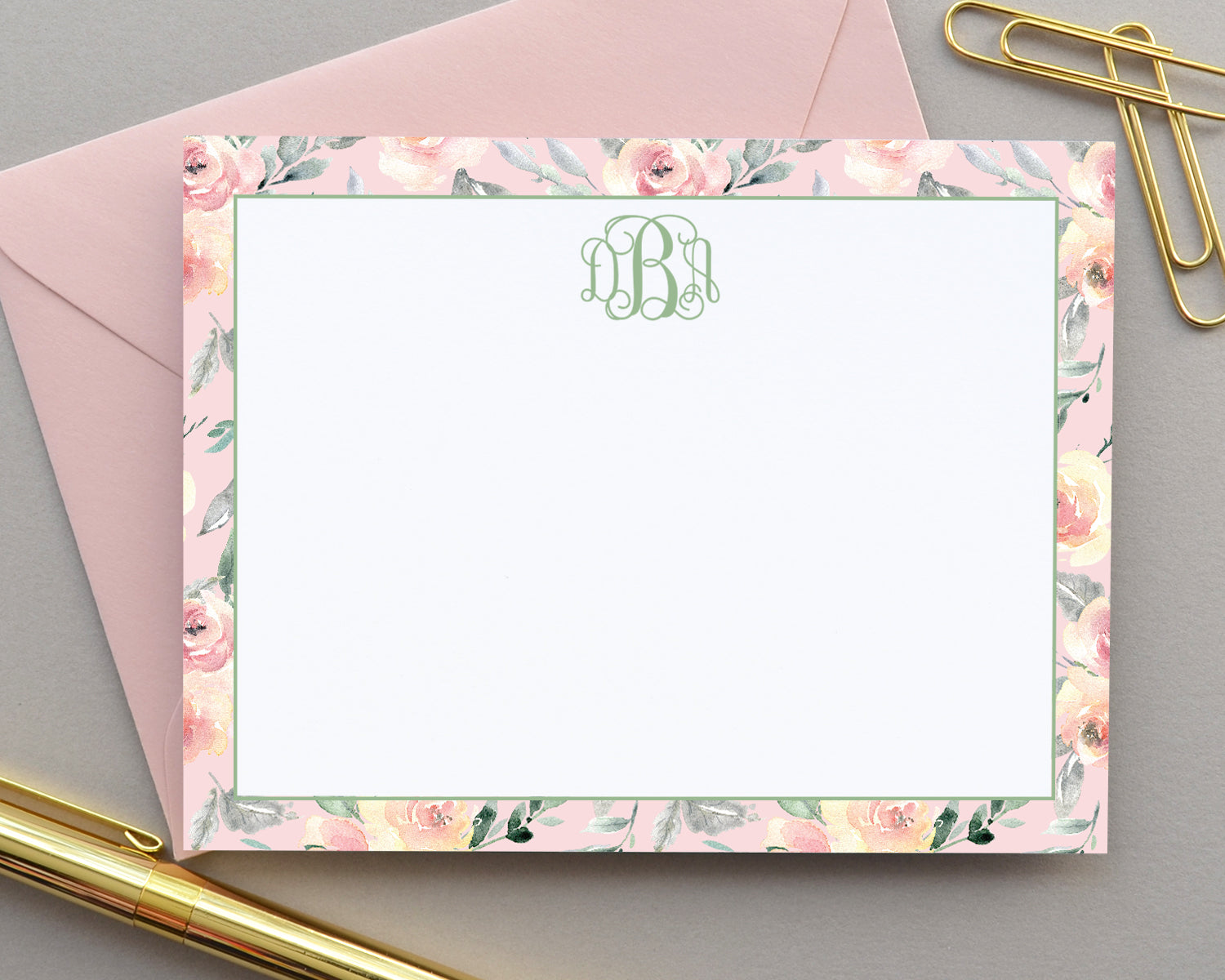 Personalized Blush Floral Note Cards