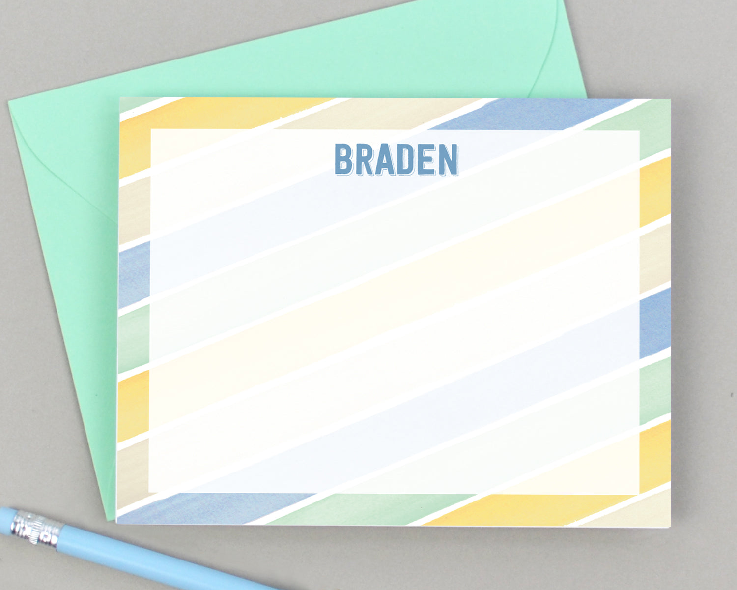 Boys Personalized Rainbow Stripe Stationery for Kids
