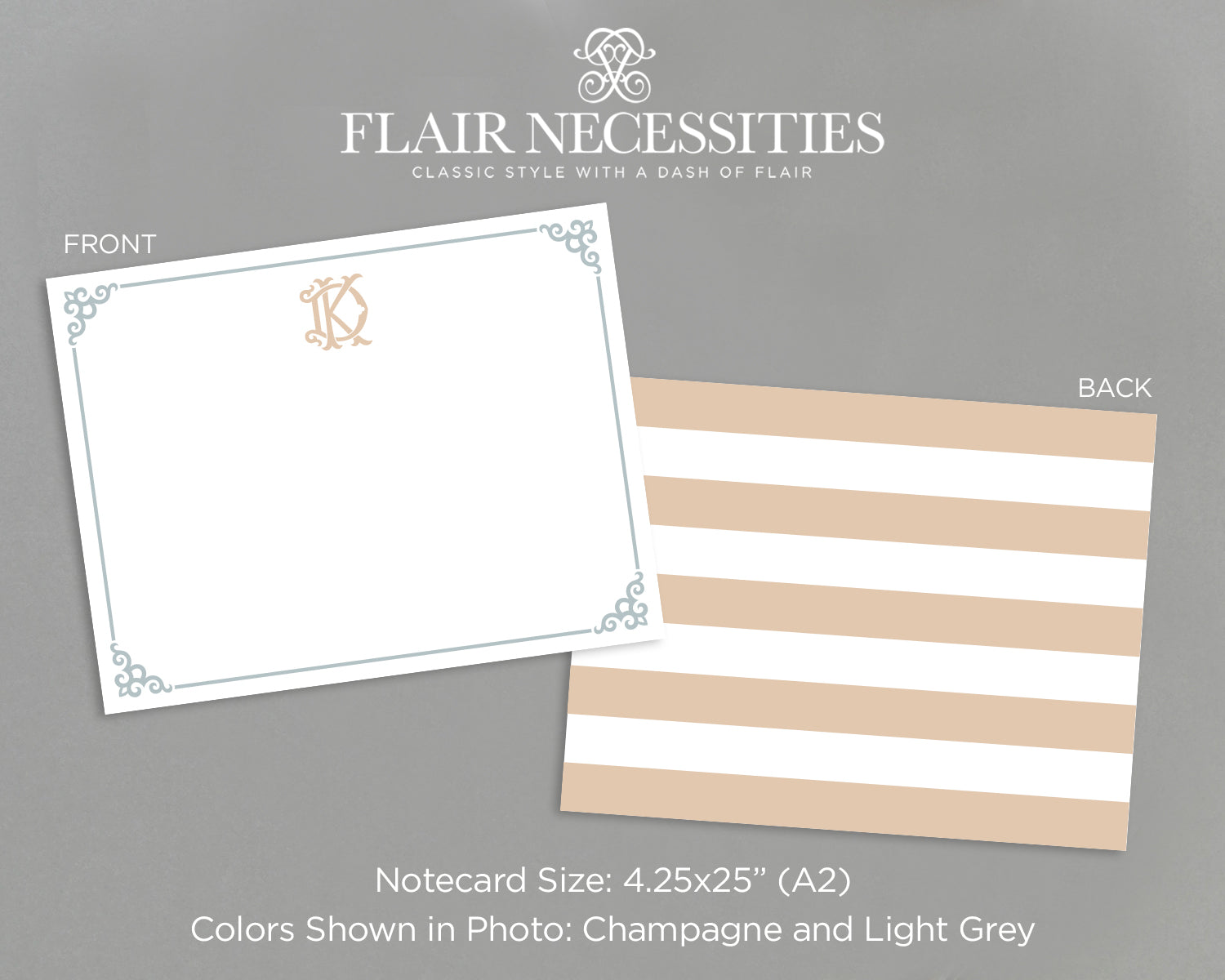 Monogrammed Vintage Stripe Note Card Set