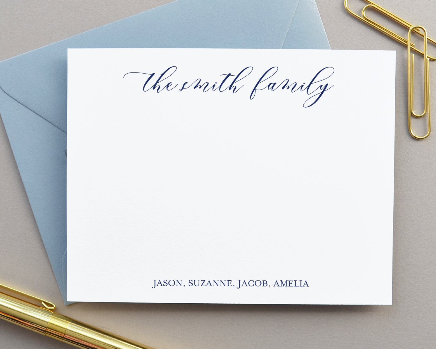 Modern Calligraphy Script Family Note Cards with Envelopes