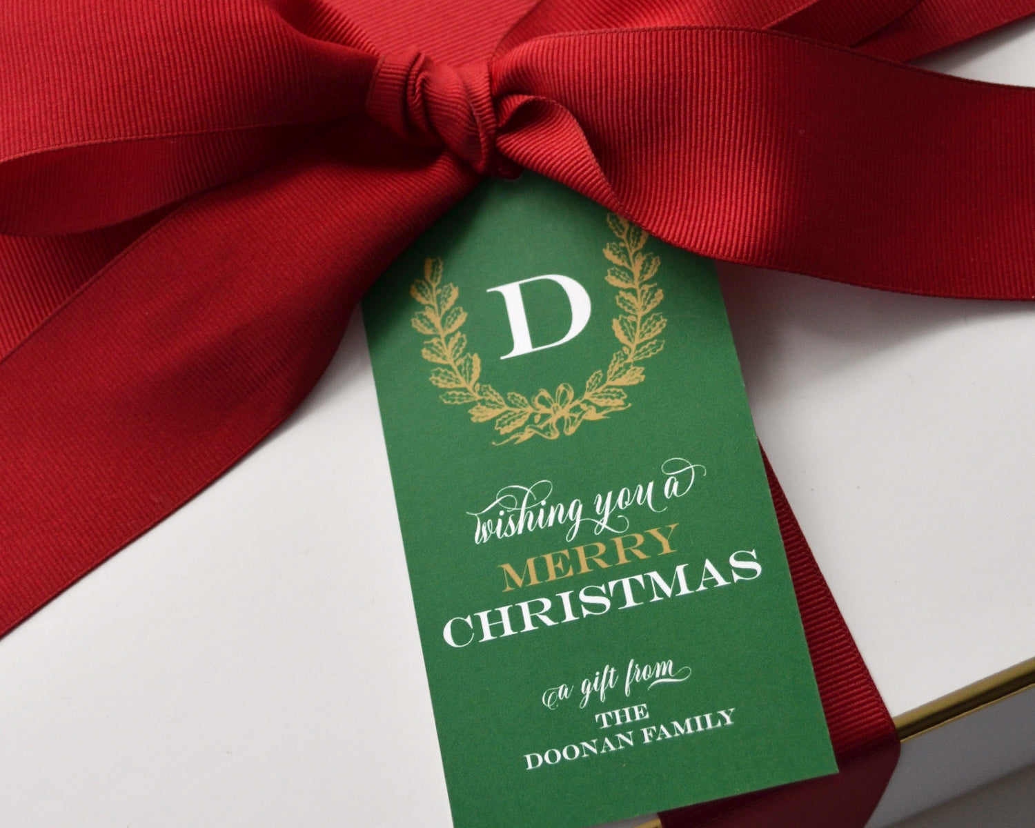 Personalized Green & Gold Wreath Christmas Gift Tags