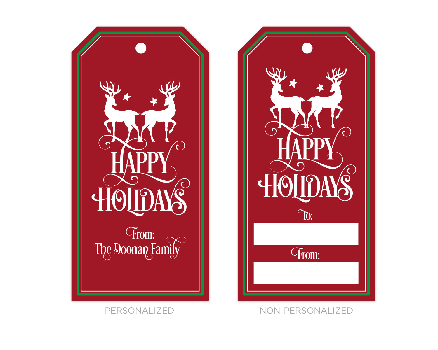 Personalized Burgundy Happy Holidays Gift Tags