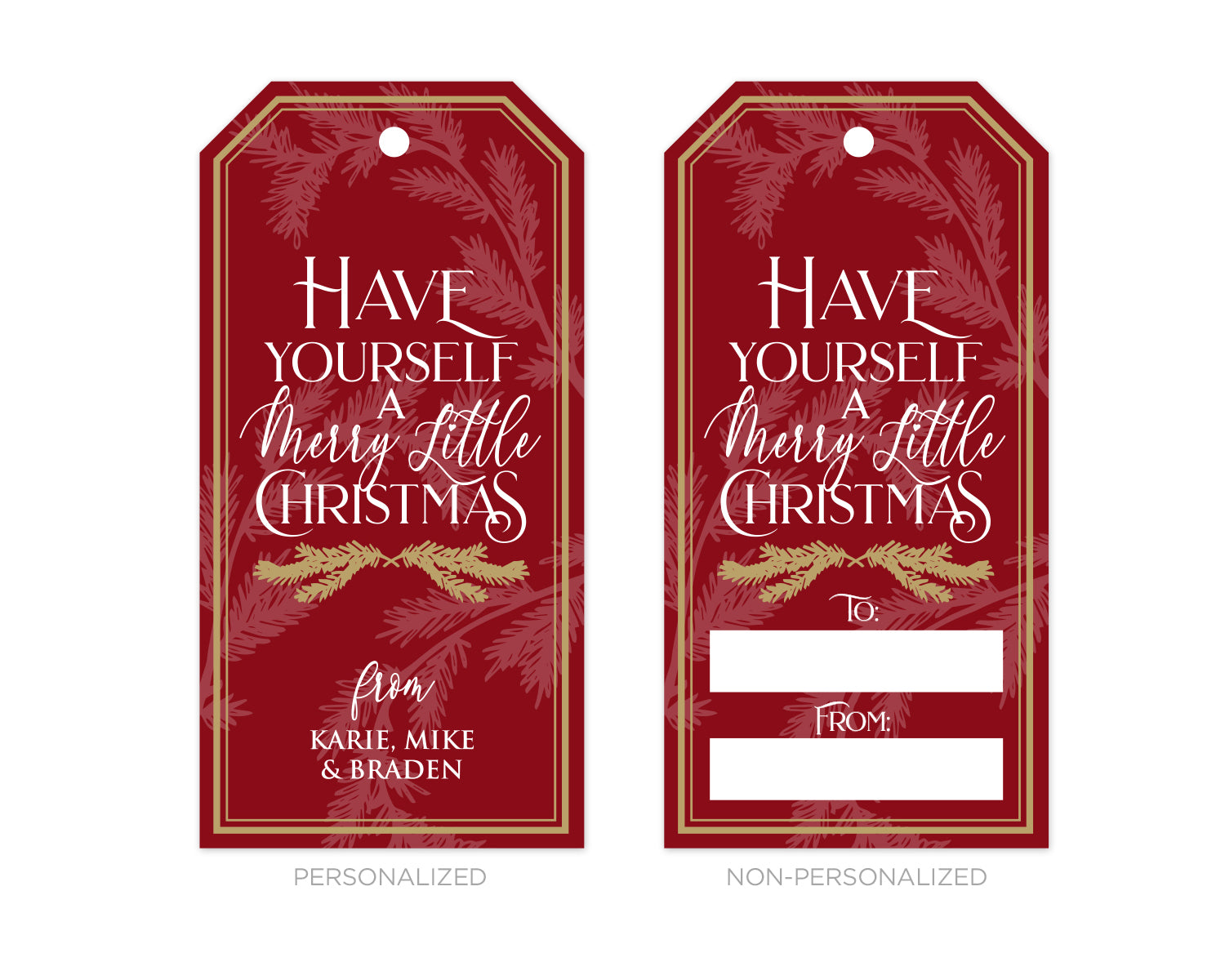 Personalized Burgundy and Gold Christmas Gift Tags
