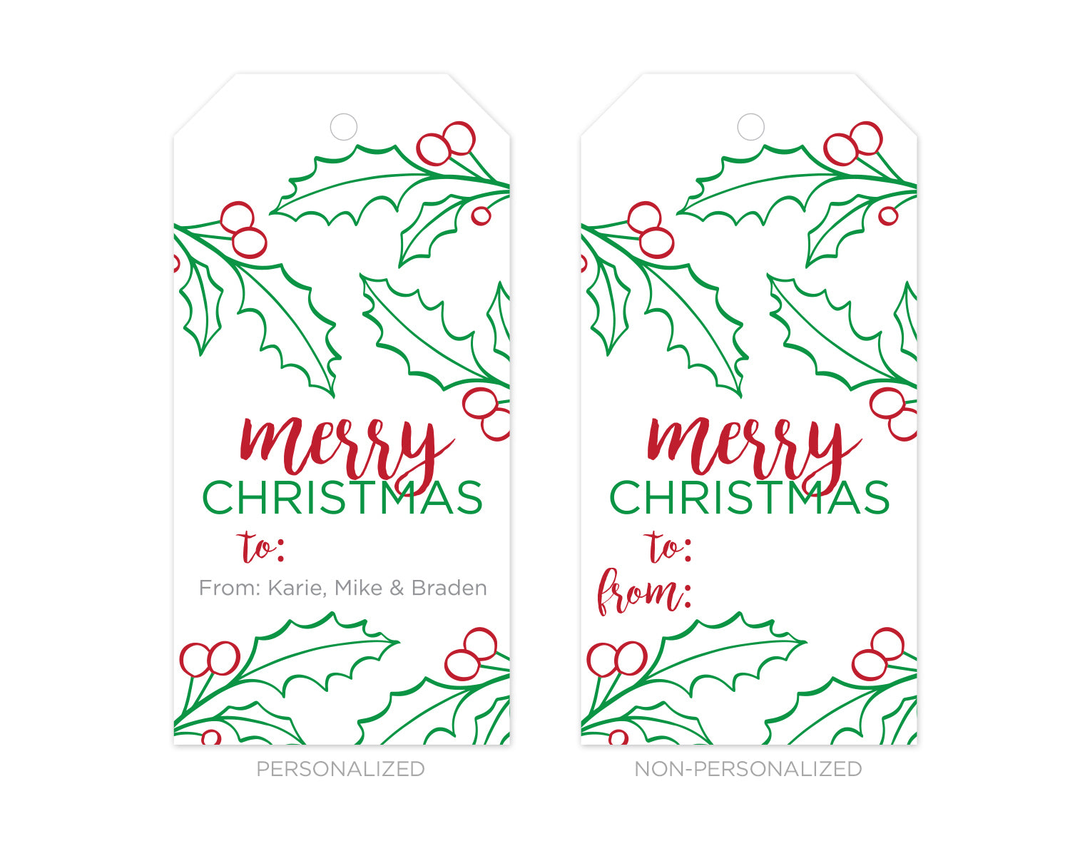 Personalized Merry Christmas Holly Gift Tags