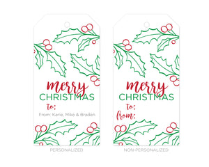 Personalized Merry Christmas Holly Gift Tags