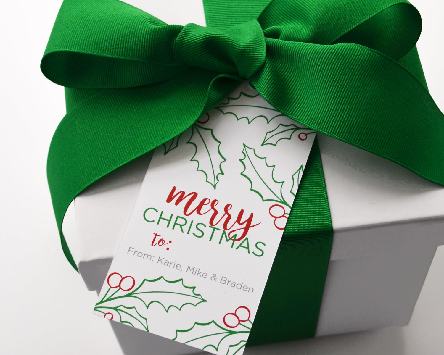 Personalized Merry Christmas Holly Gift Tags