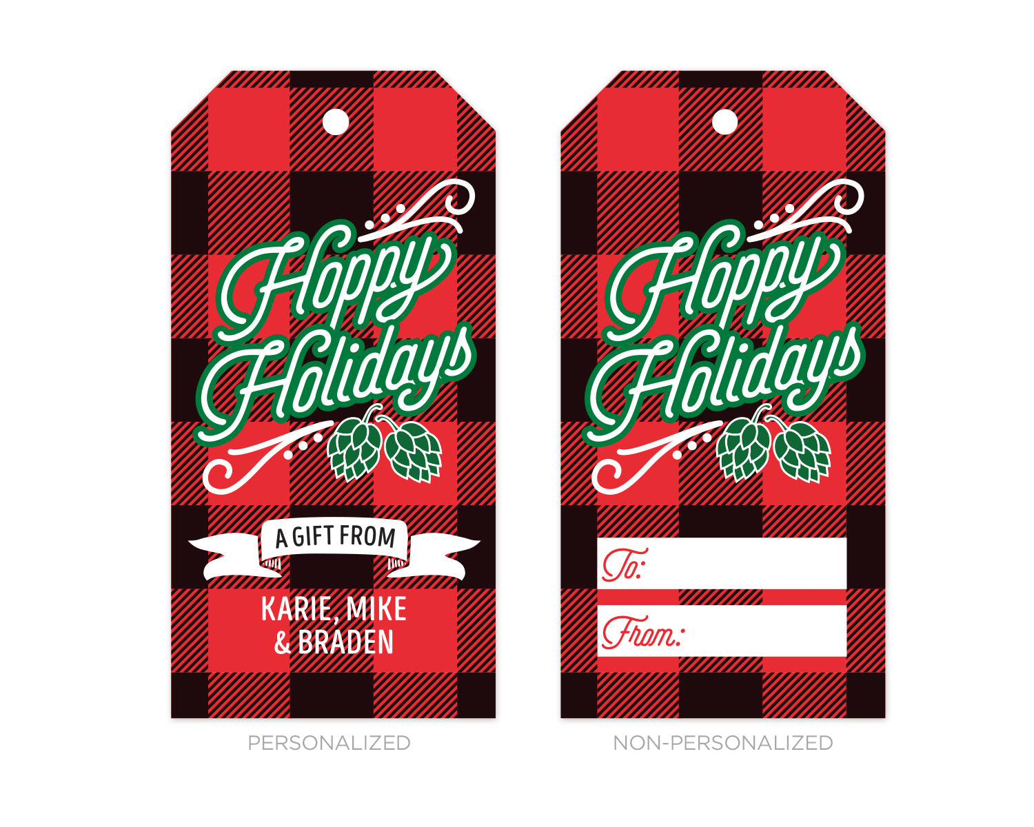 Hoppy Holidays Buffalo Plaid Christmas Gift Tags