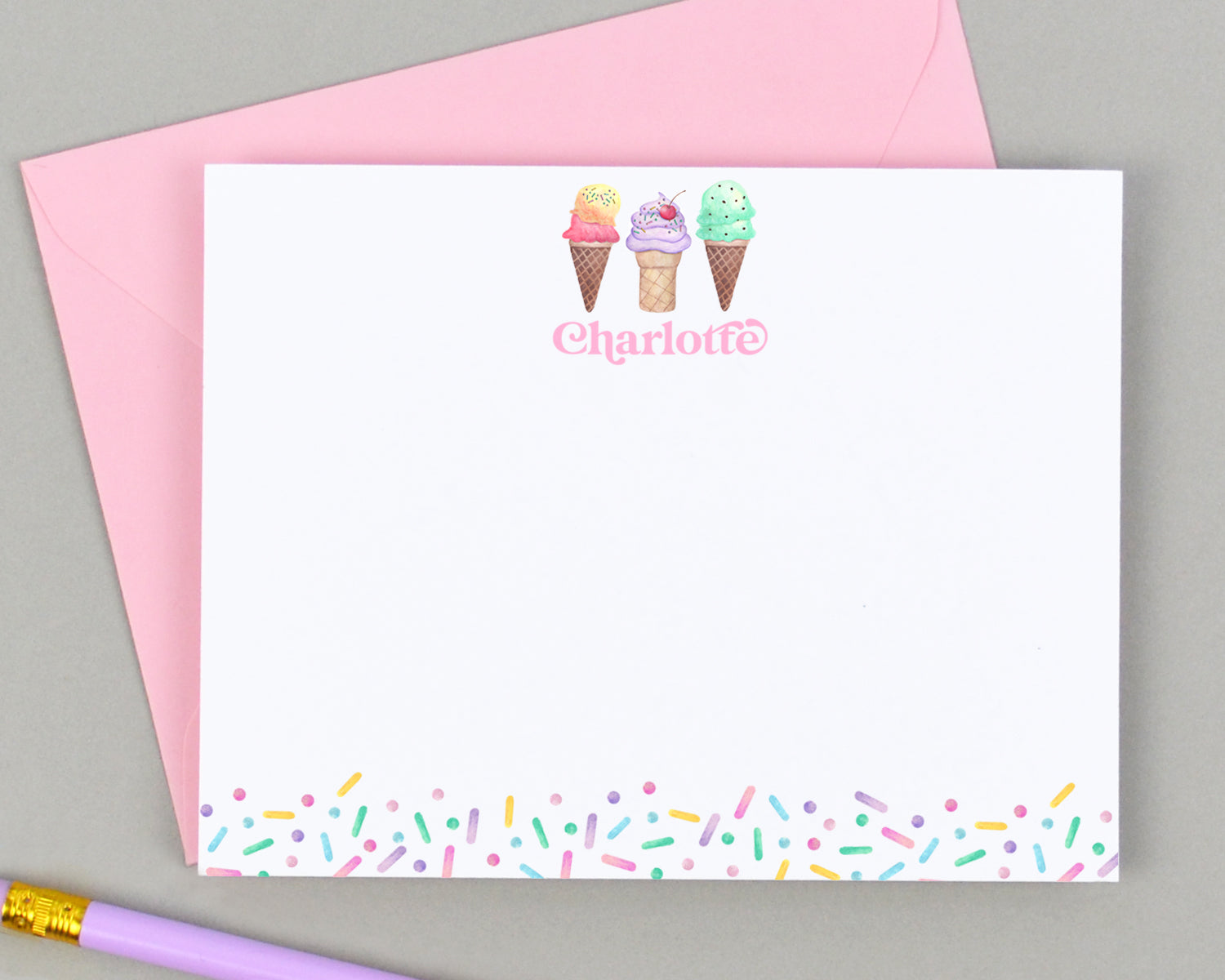 Personalized Ice Cream Notecard for Kids