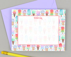 Personalized Ice Cream Cone & Popsicle Stationery for Kids