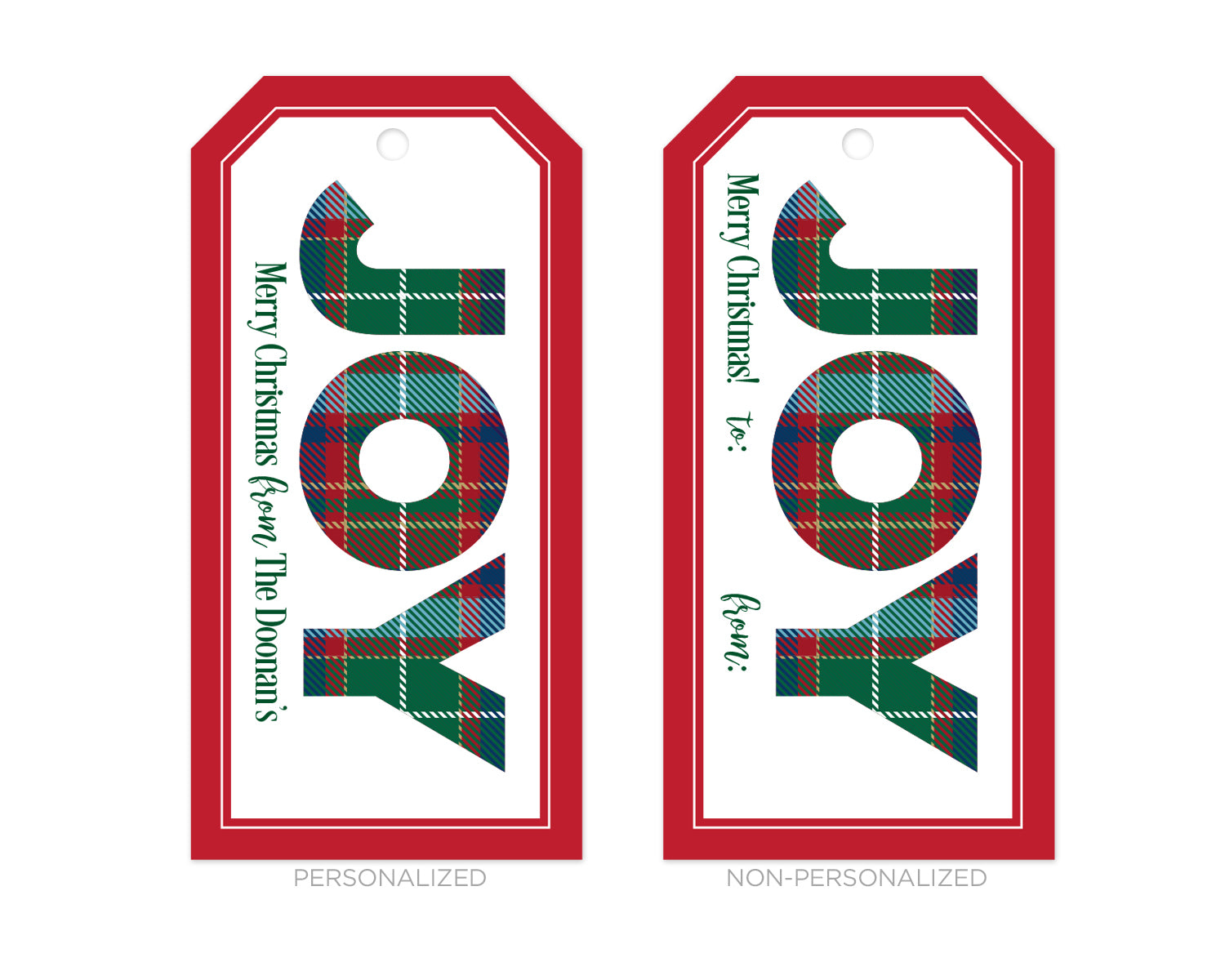 Personalized Tartan Plaid JOY Christmas Gift Tags