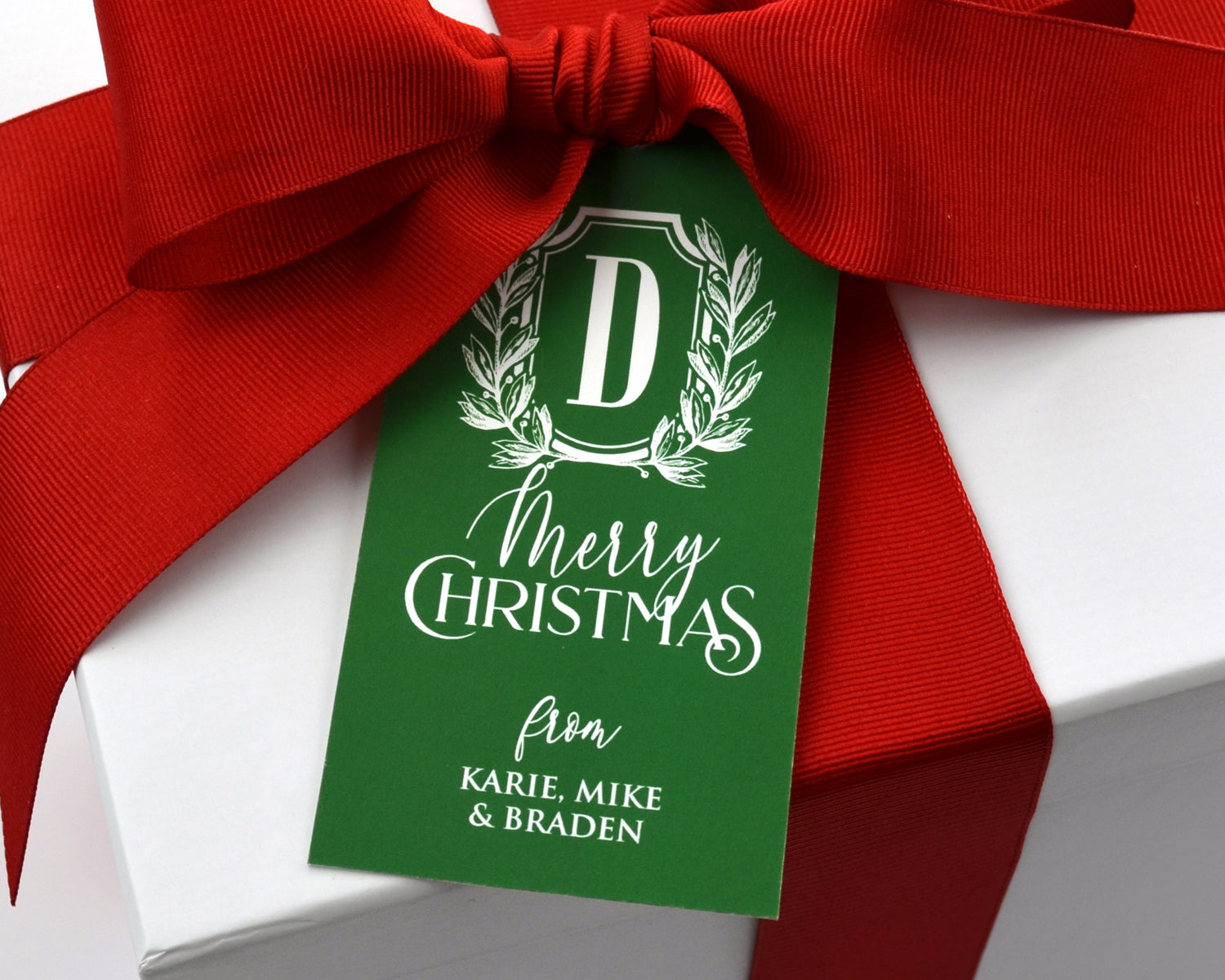 Personalized Green Monogrammed Crest Christmas Gift Tags