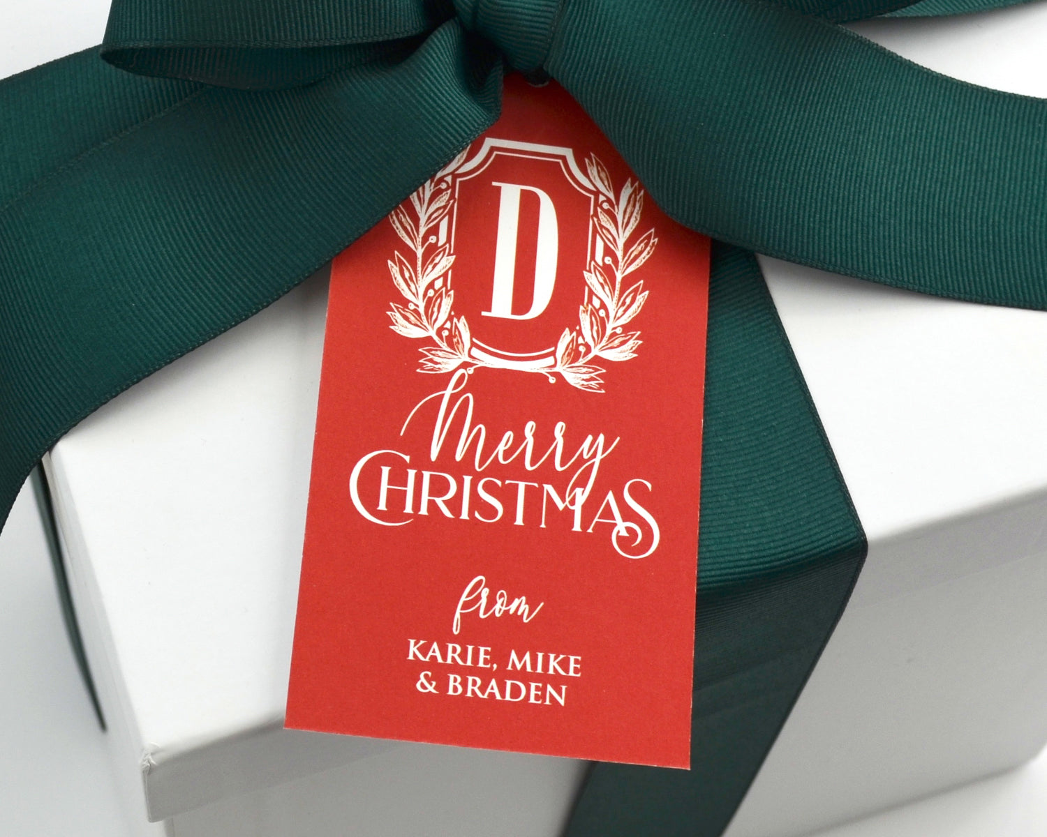 Personalized Red Monogrammed Crest Christmas Gift Tags