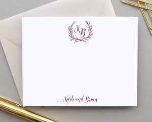 Elegant Laurel Crest Monogram Note Cards