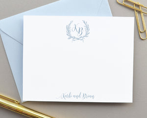 Elegant Laurel Crest Monogram Note Cards