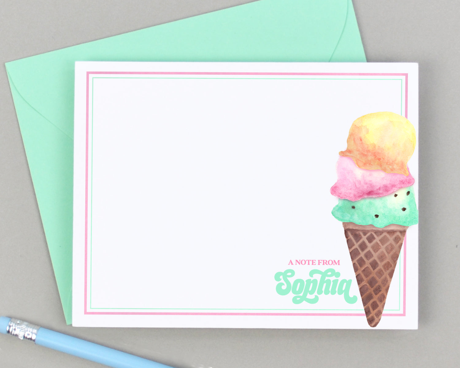 Personalized Ice Cream Cone Stationery for Kids