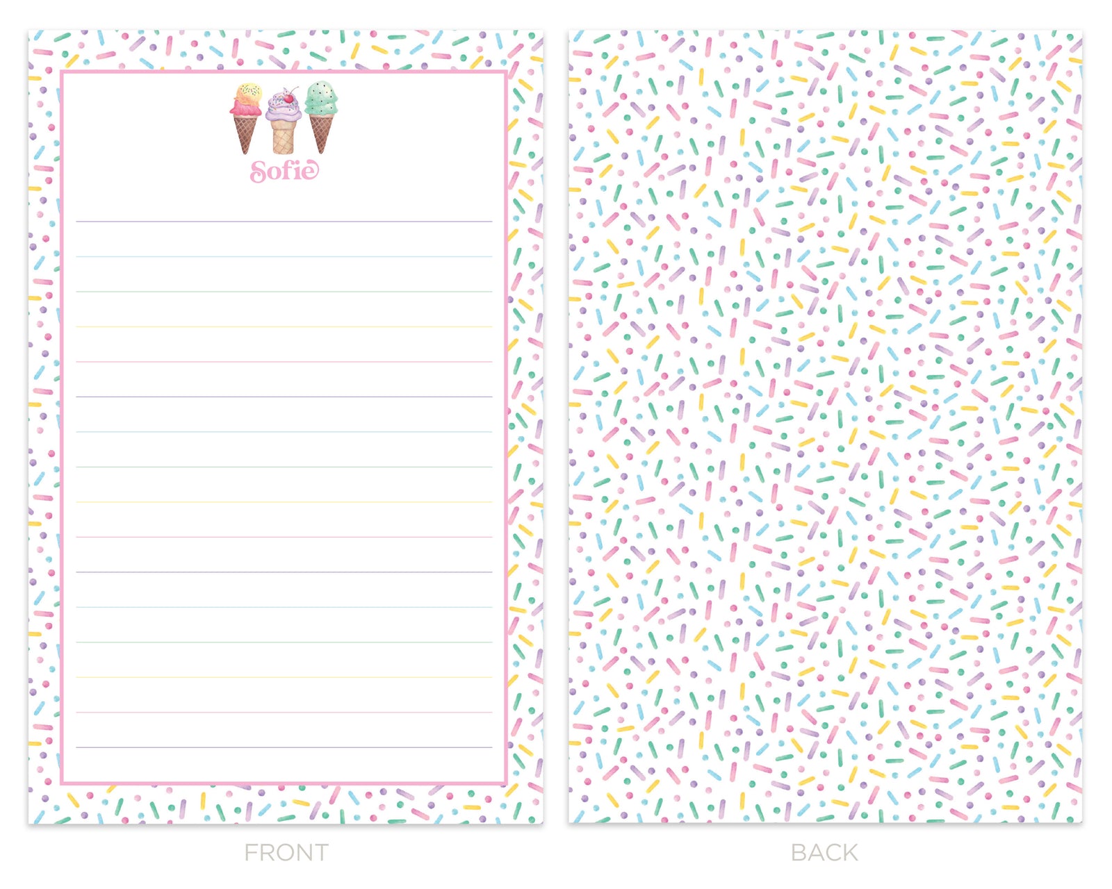 Personalized Ice Cream Writing Set for Kids