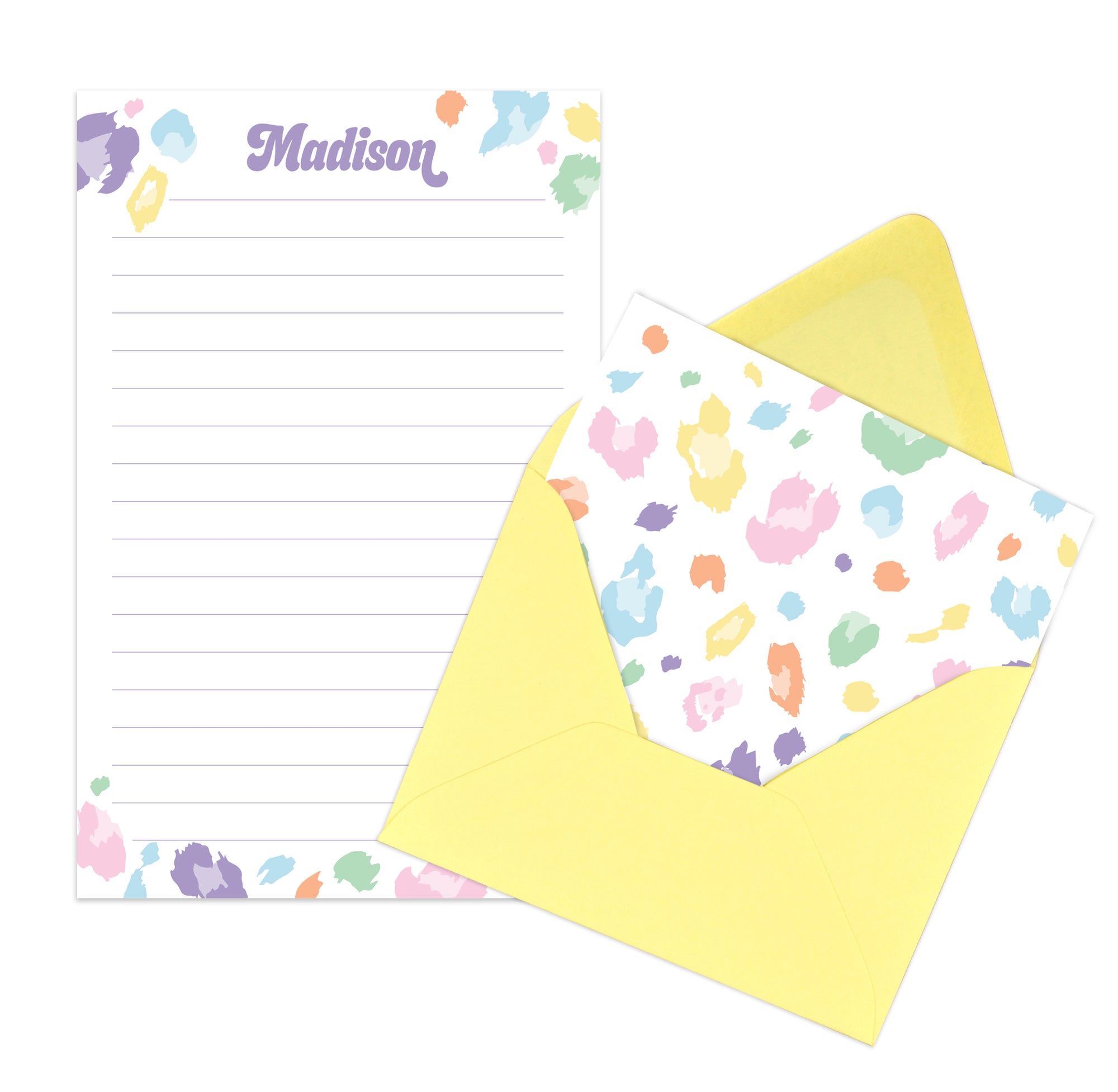 Personalized Rainbow Leopard Print Writing Set for Kids