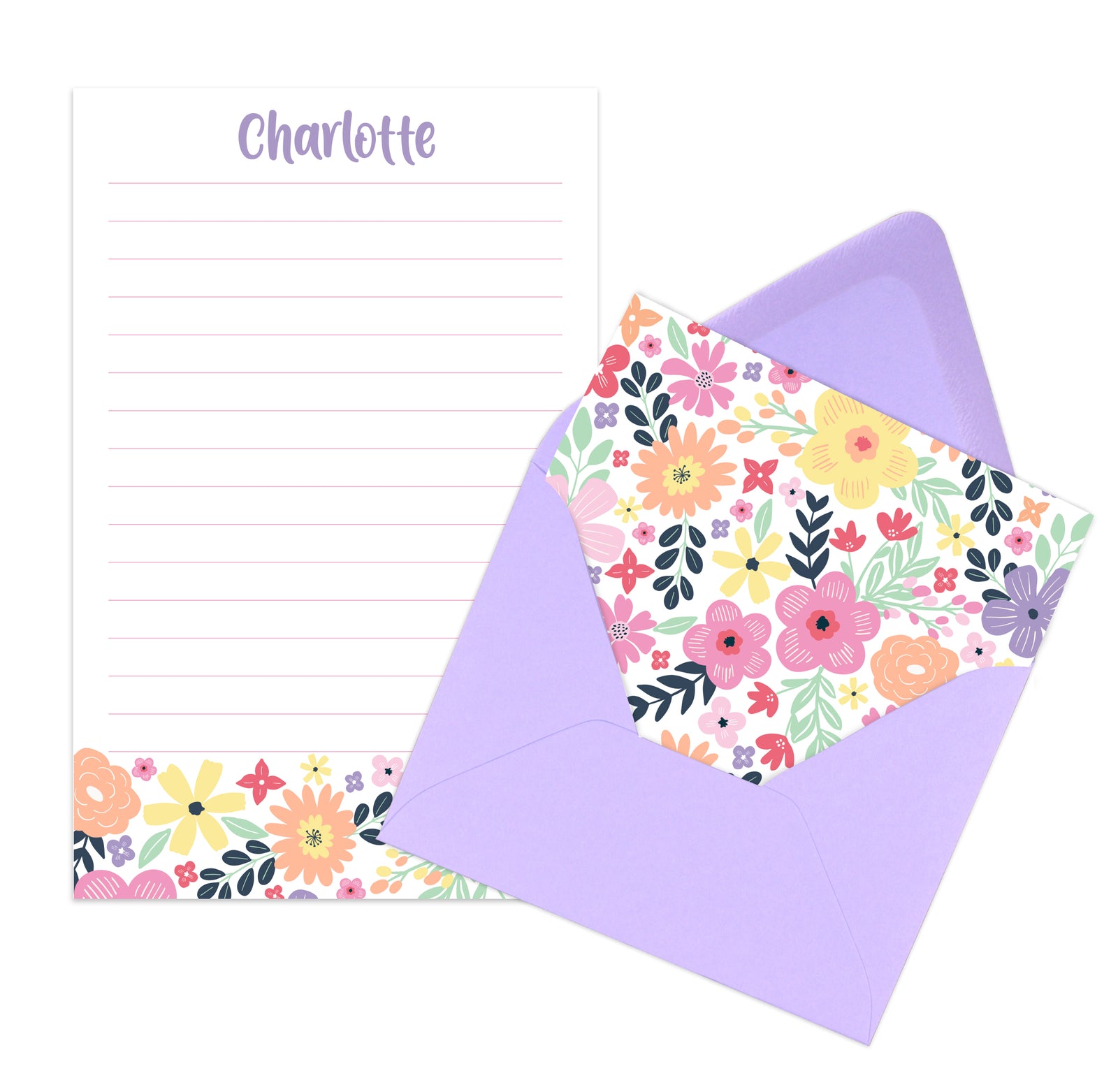 Personalized Bright Floral Writing Set for Kids
