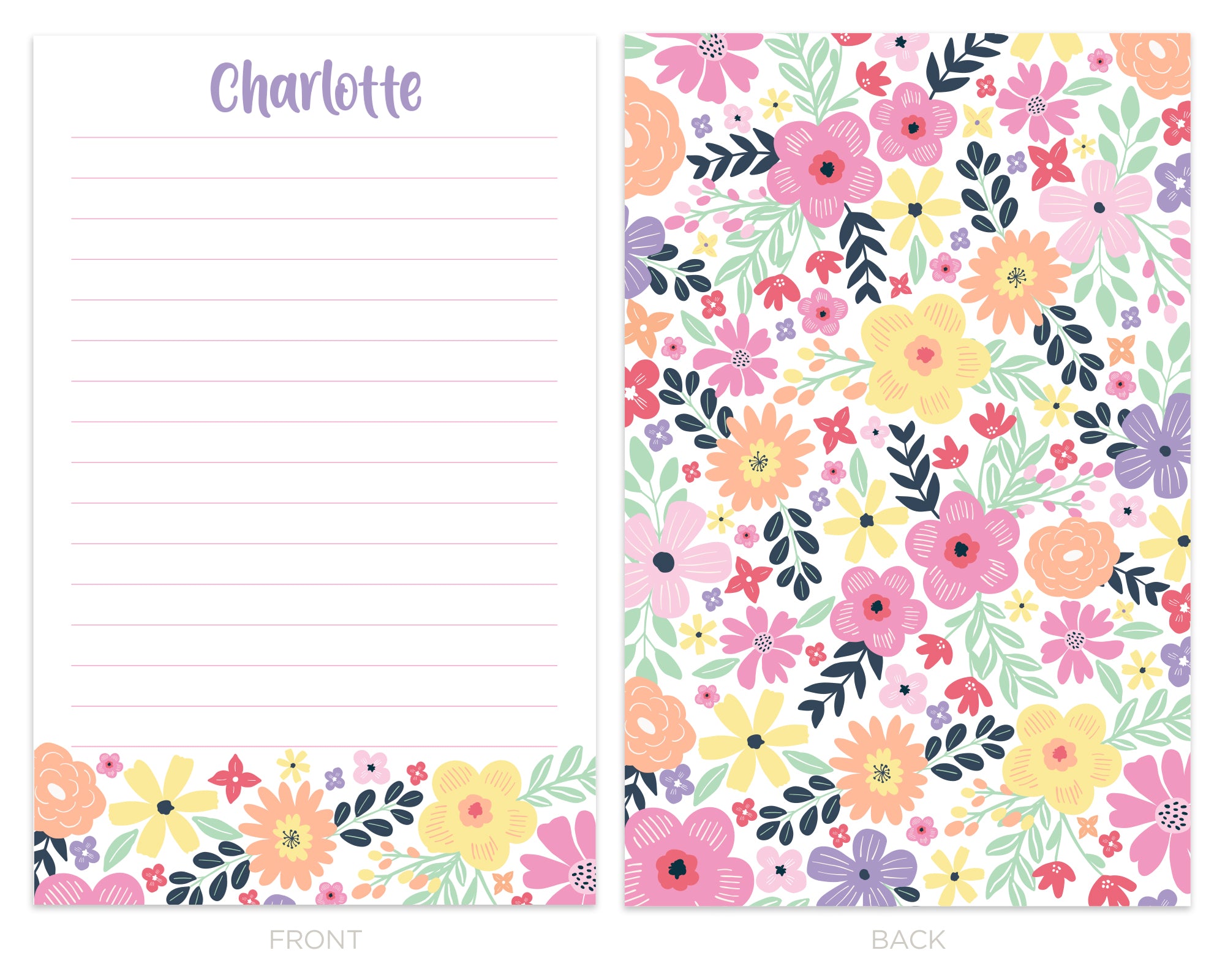 Personalized Bright Floral Writing Set for Kids