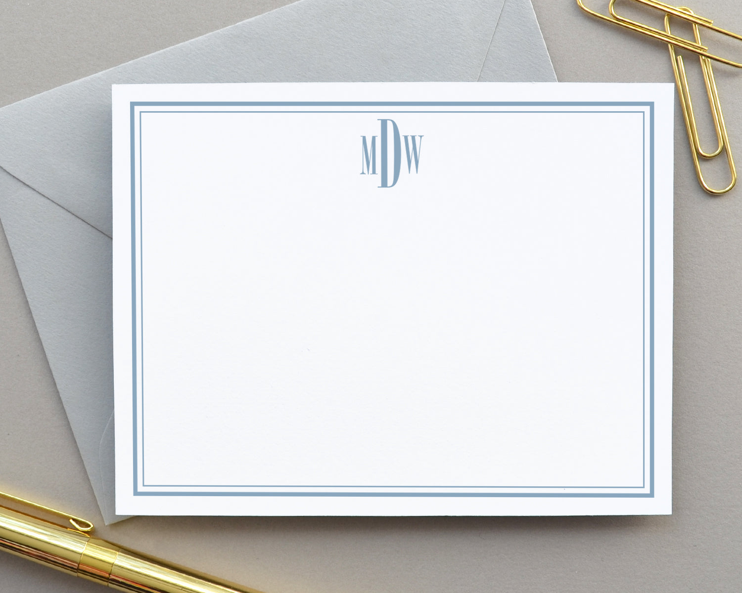 Classic Bordered Monogrammed Note Cards for Men