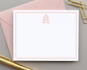 Two Letter Monogrammed Bordered Note Cards