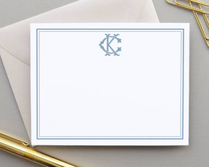 Two Letter Monogrammed Bordered Note Cards